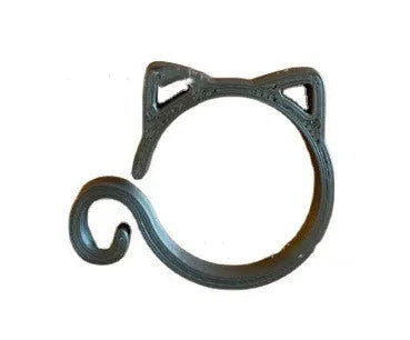 Colourful cat-shaped plastic plant clip for garden use on a white background.