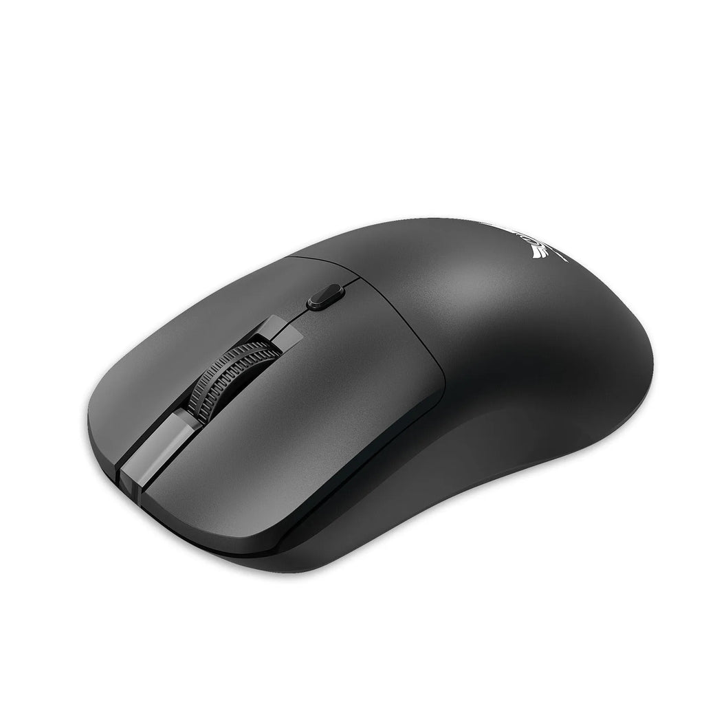 Black wireless computer mouse with a three-gear volume control button on the side.