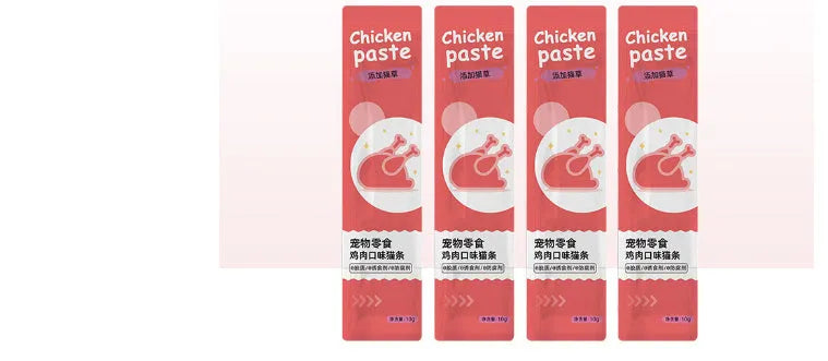 Assortment of cat strip snacks for kittens with four flavour varieties