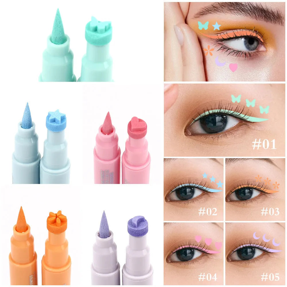 Double-headed seal eyeliner set of 5 colours pink aqua blue pink purple cyan maroon liquid eyeliner 1.2mL each