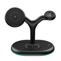 Black magnetic wireless charging stand holding phone upright with included TYPE-C cable