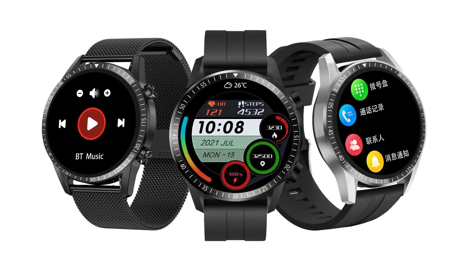 Round 46mm smart watch with Bluetooth calling on a wrist, showing a touchscreen display.
