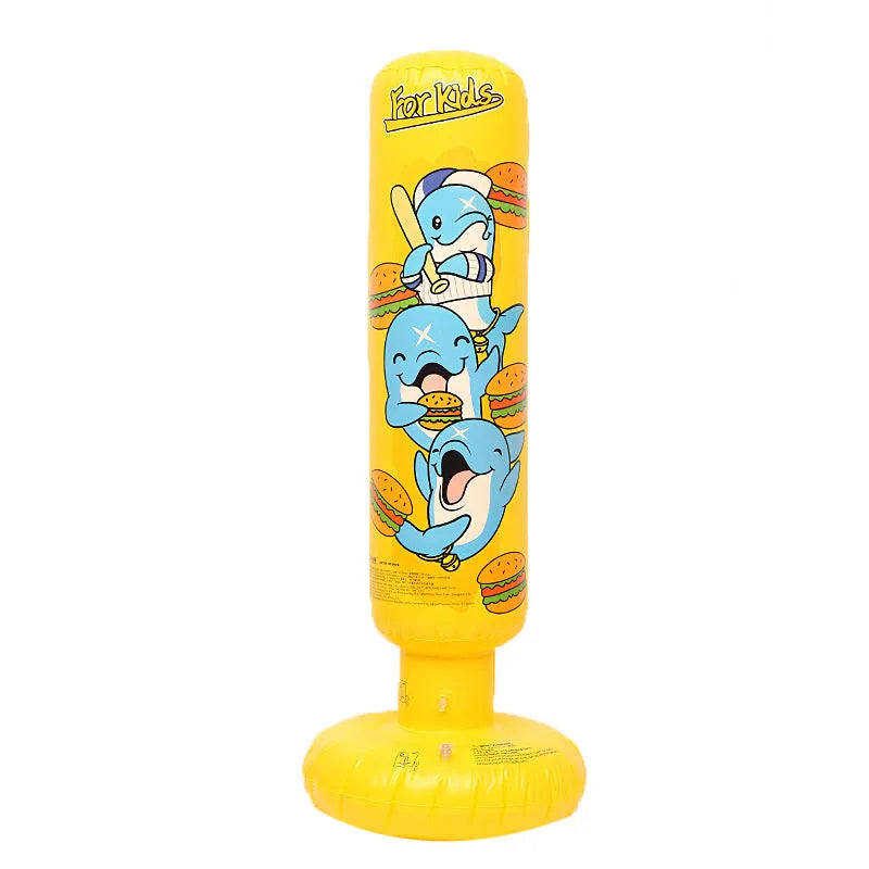 Yellow inflatable boxing column tumbler for fitness training with 120cm height measurement