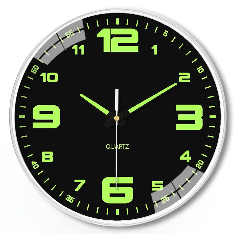 8 inch diameter modern luminous wall clock with plastic shell in colour options YG010, YG011, YG012.