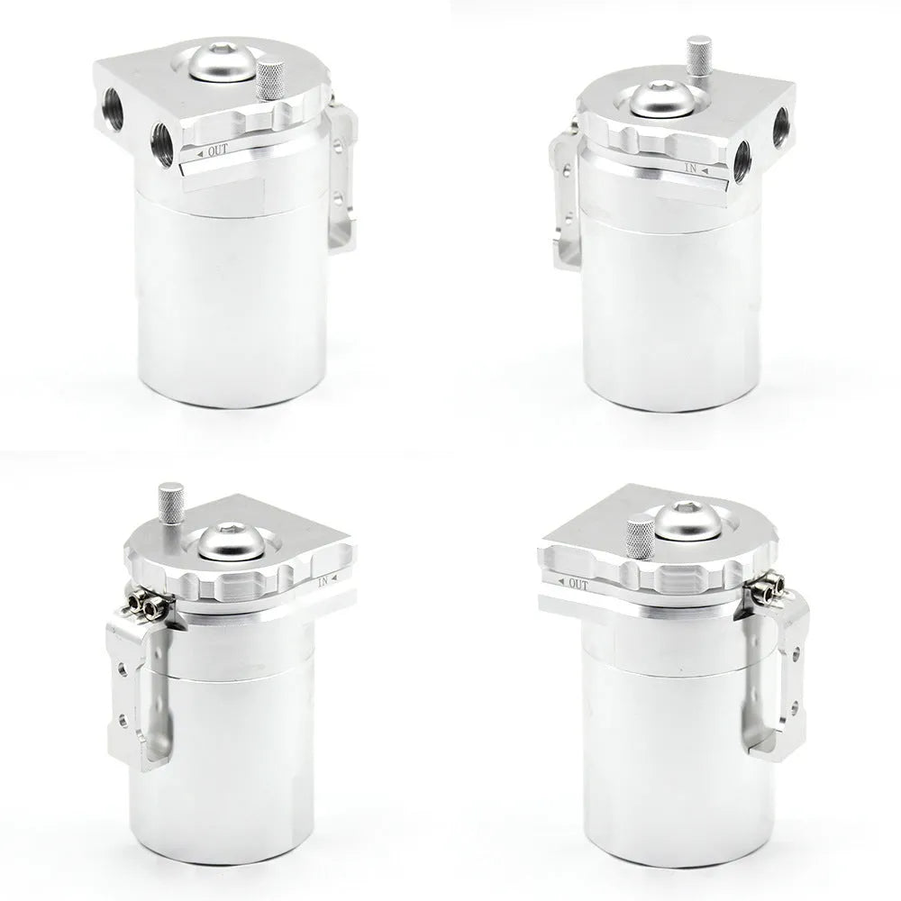 Car modification aluminium alloy engine oil breather pot in red, blue, black, and silver colours.