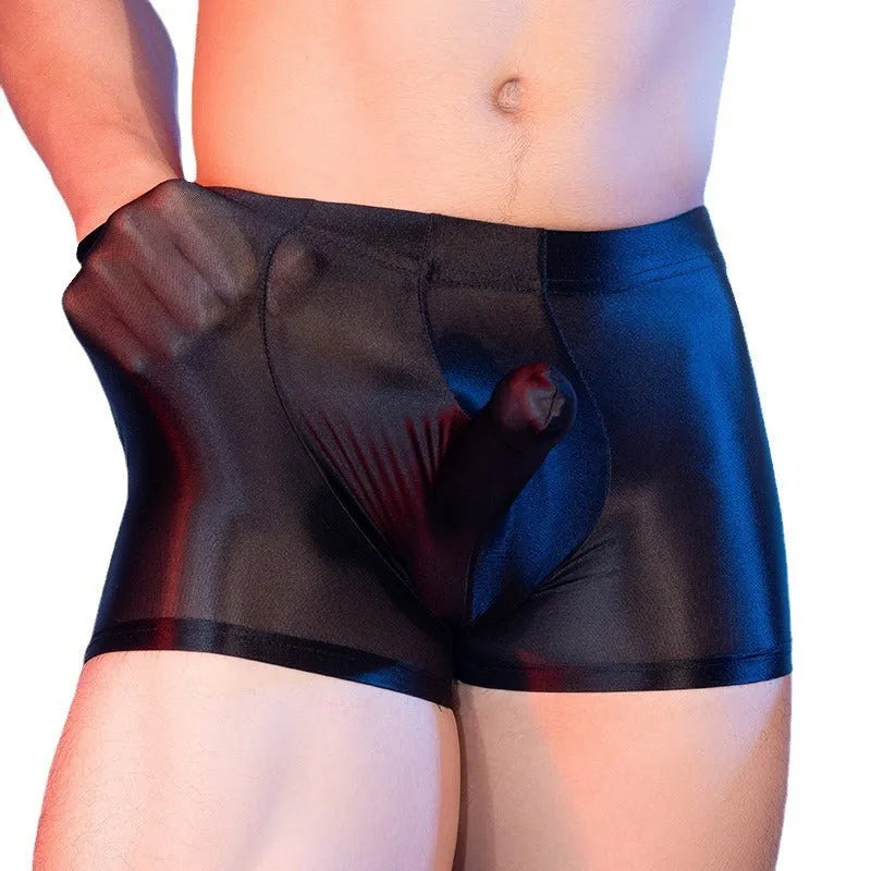 Men's seamless boxers with elephant nose design in red nylon fabric