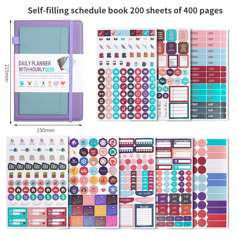 No date weekly planner notebook with coloured PU cover and elastic closure strap