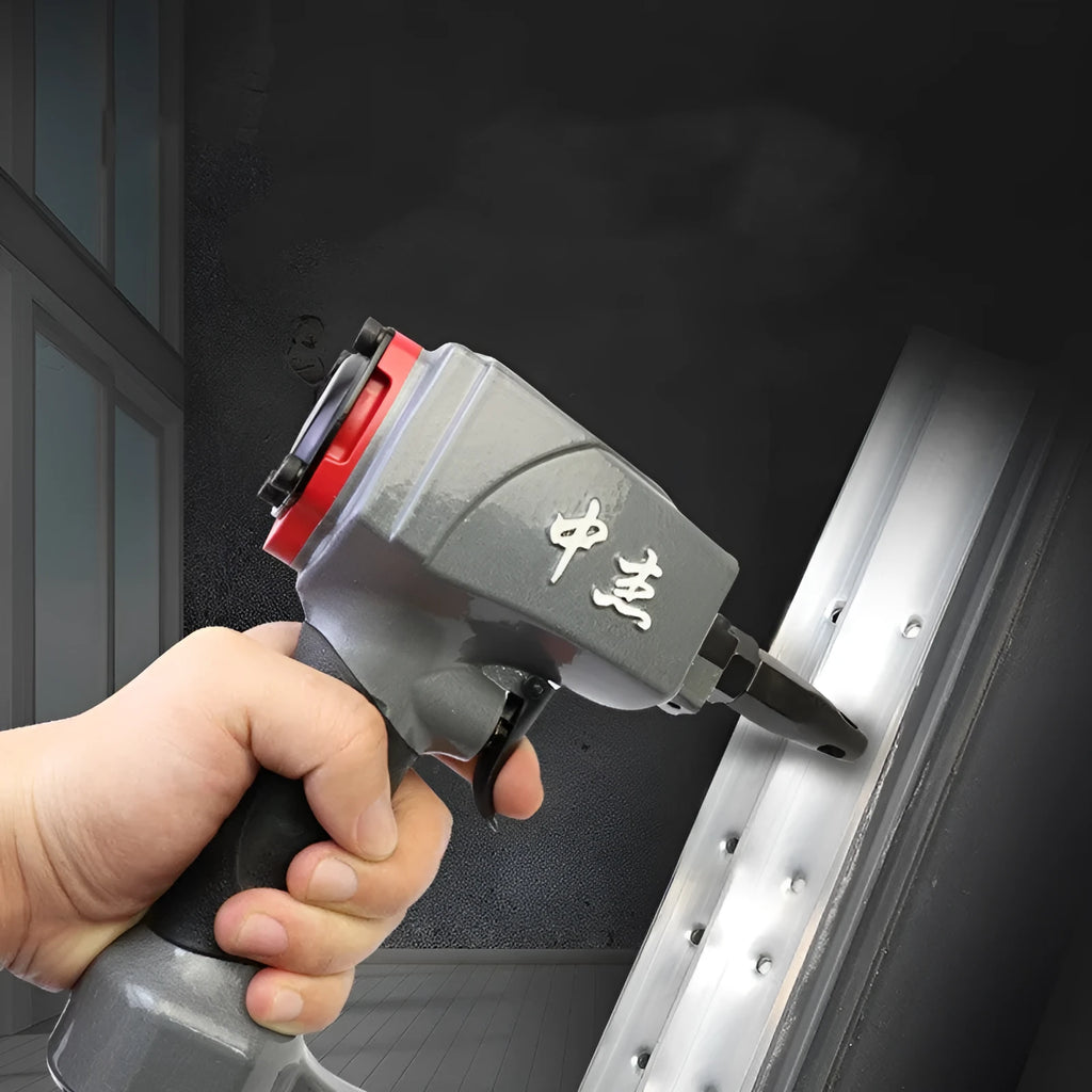 DK30 air-powered metal sheet punching gun for fabric hole creation.