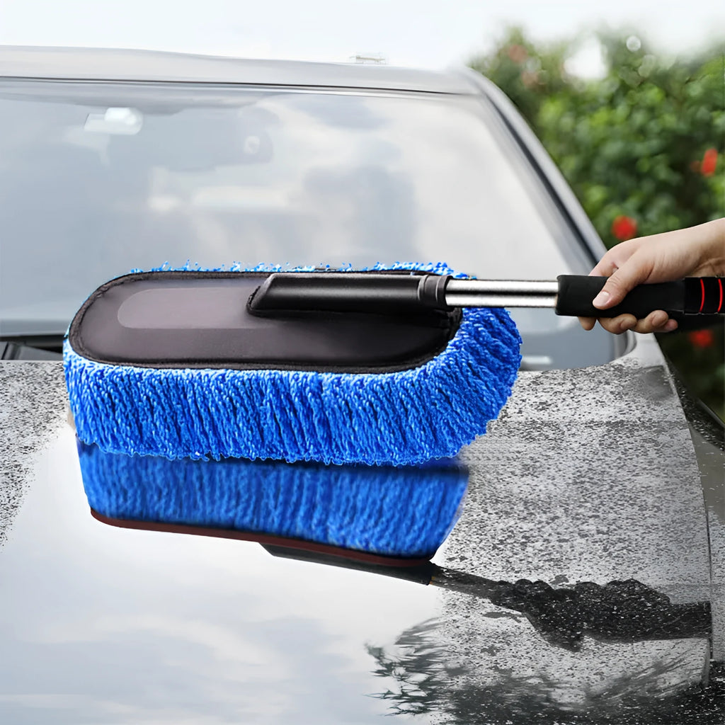 Retractable car wash mop with nano fibre head, 75cm to 86cm extending handle, blue or grey OPP bag option