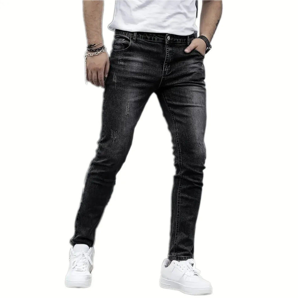 Men's black stretch jeans straight leg skinny fit casual trousers cotton spandex blend