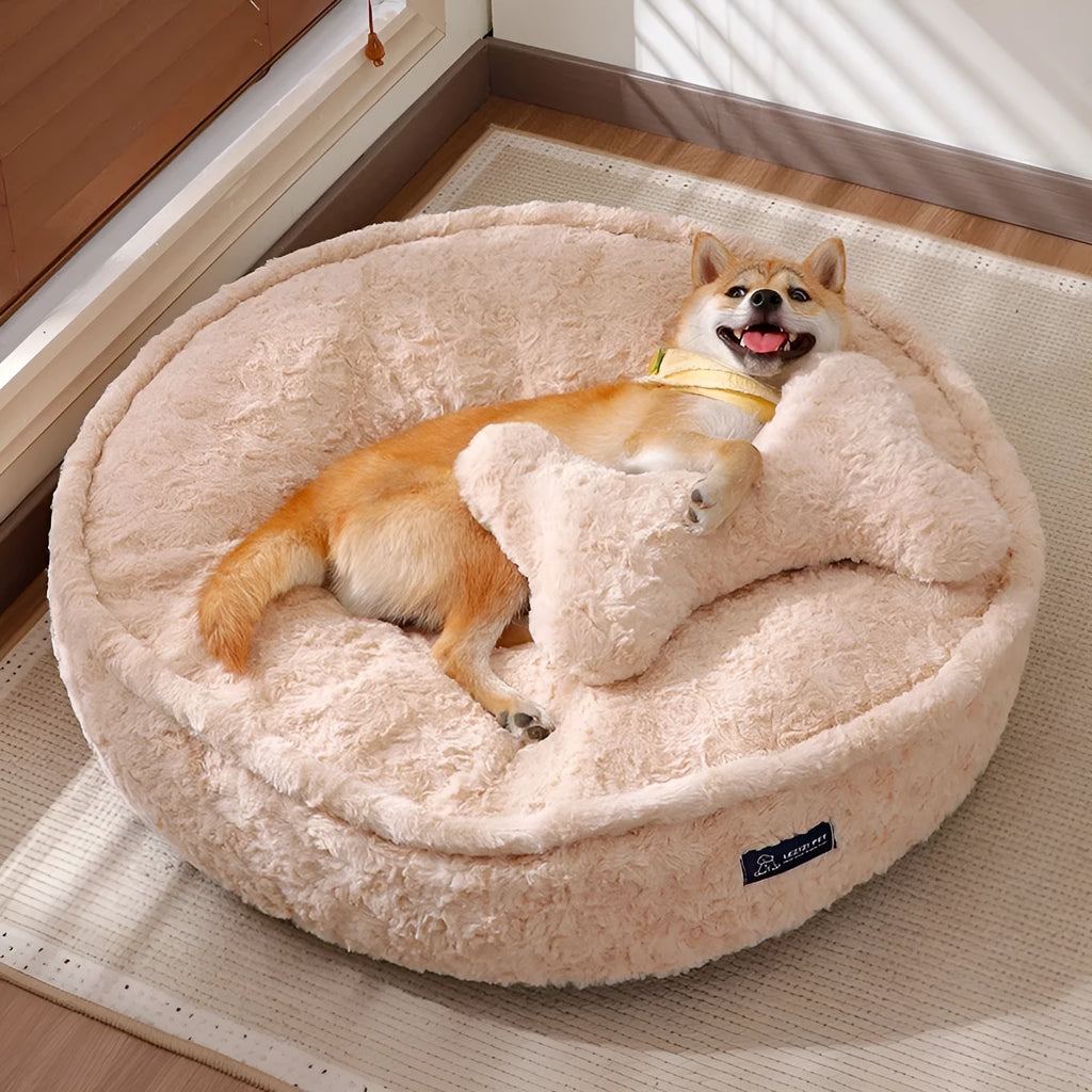 Milk tea coloured round nest pet bed with removable washable cover