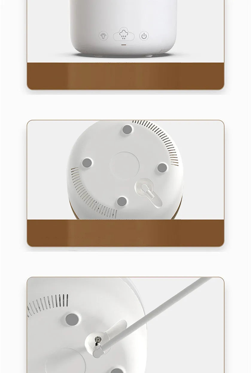 White plastic cloud rain effect USB air humidifier and essential oil diffuser with coloured lights.
