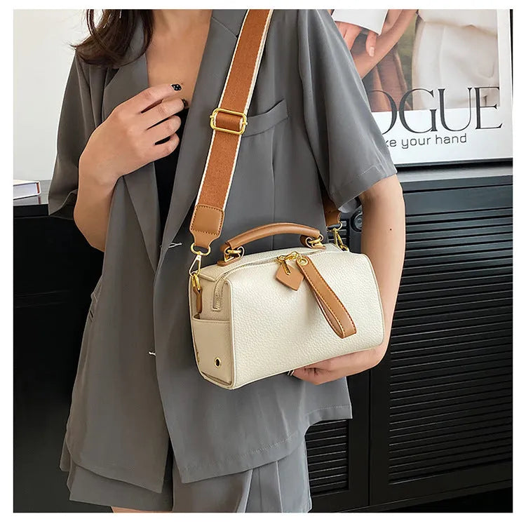 PU leather shoulder messenger bag in urban simple style with slit pocket and sewing thread detail