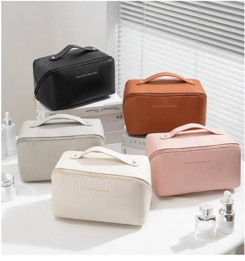 Vertical pattern pillow makeup bag in cubic 22.5cm design with PU material and five colour options