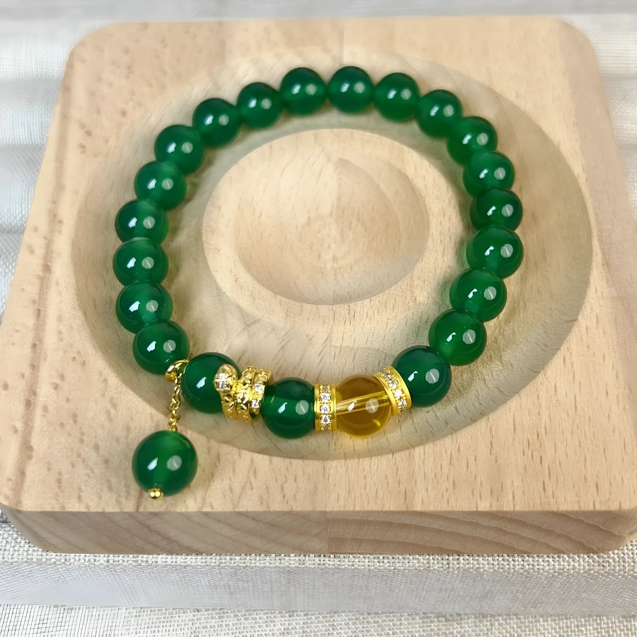 Green chalcedony and red agate wealth snake bracelet with geometric design for unisex wear