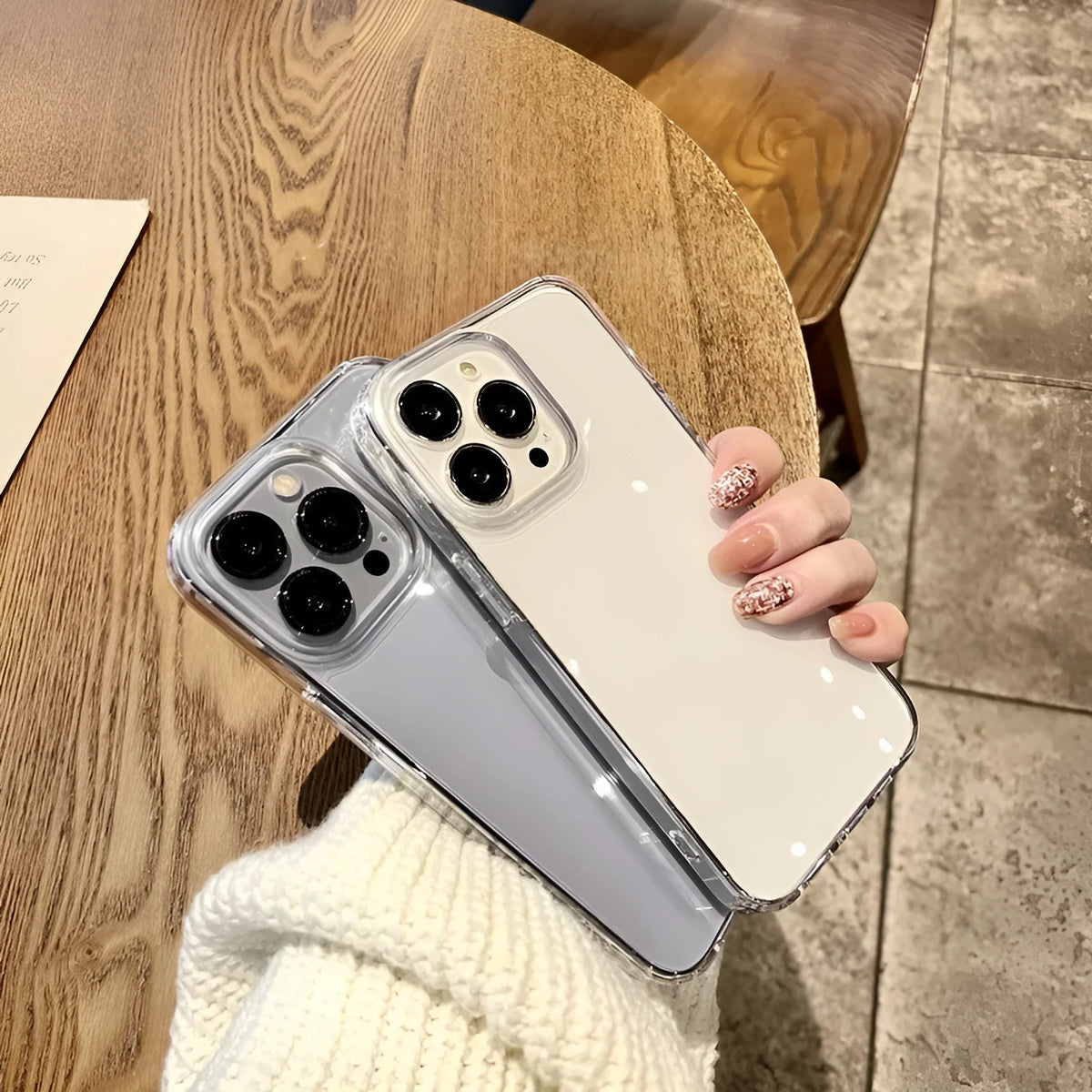 Transparent acrylic phone case for iPhone and Samsung with TPU bumper and airbag protection