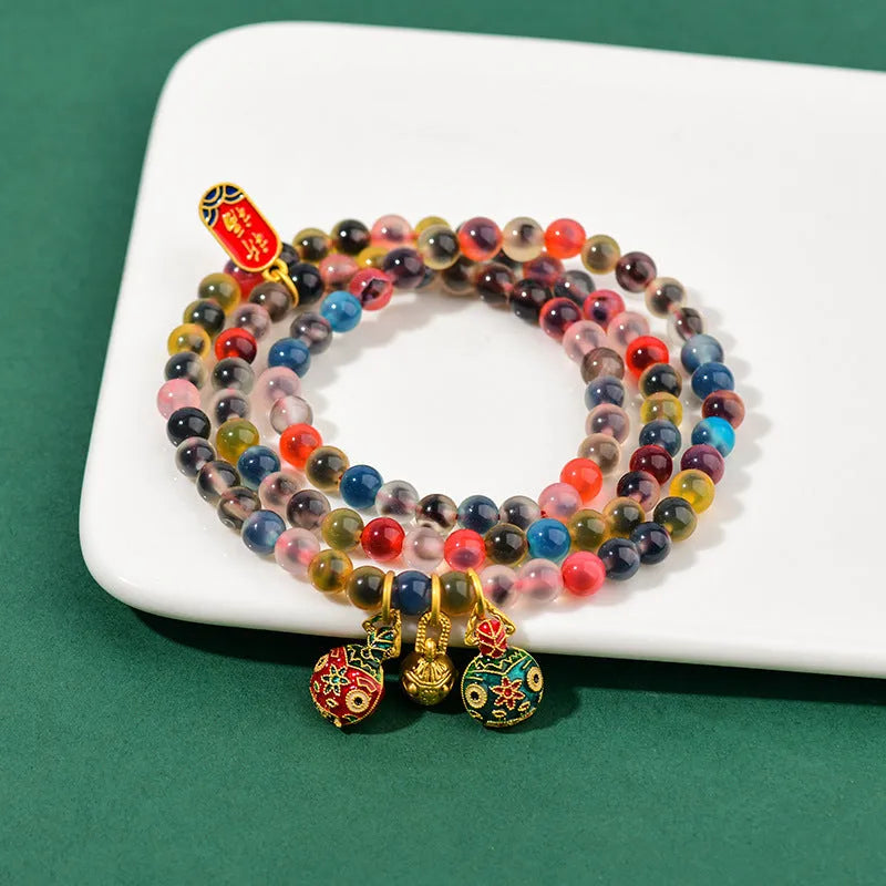 Dzogchen half-pond agate bracelet in fragrant grey with sugar heart and swallowing gold beast design.