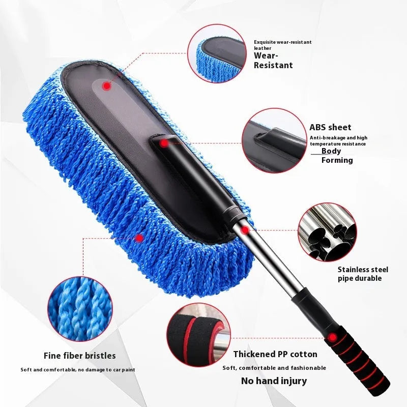 Retractable car wash mop with nano fibre head, 75cm to 86cm extending handle, blue or grey OPP bag option