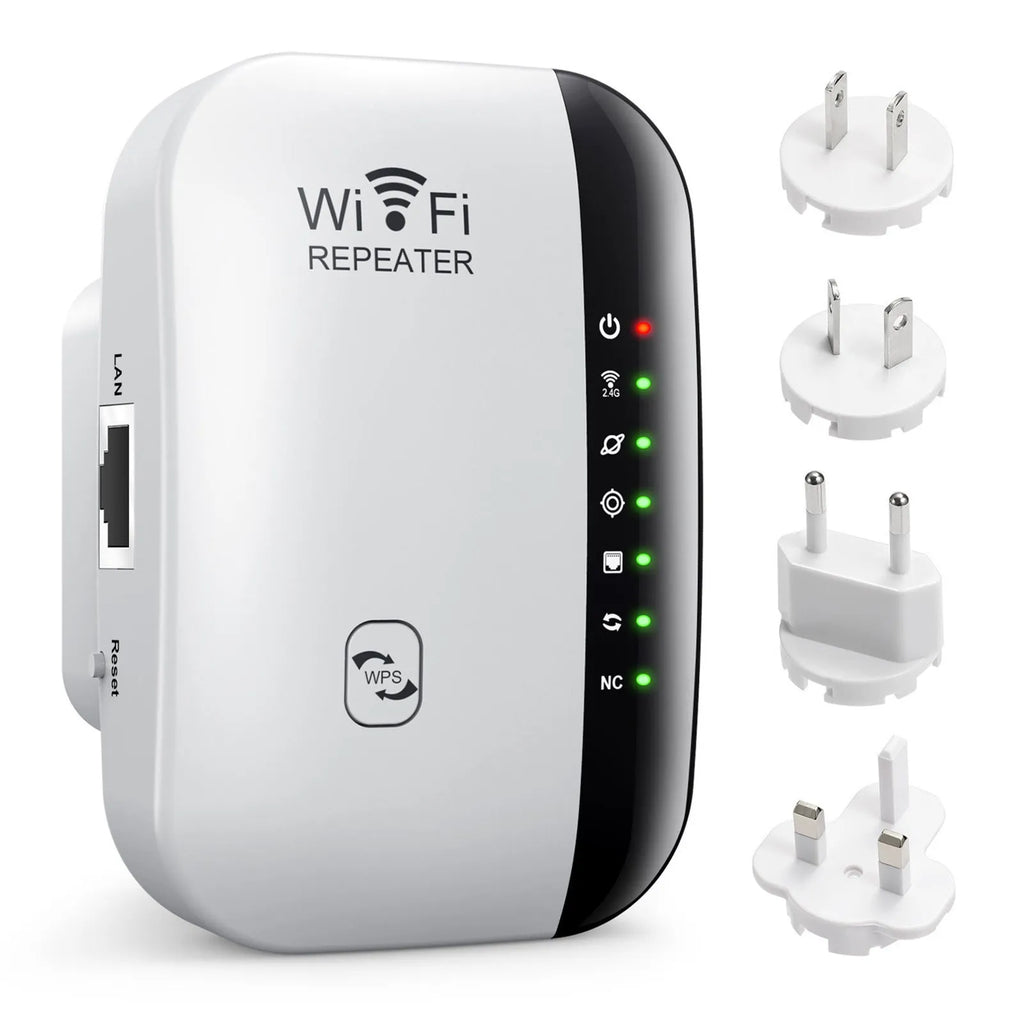 WiFi network extender in ABS housing with 10 km range, 2.4GHz, WPS button, UK plug, black colour
