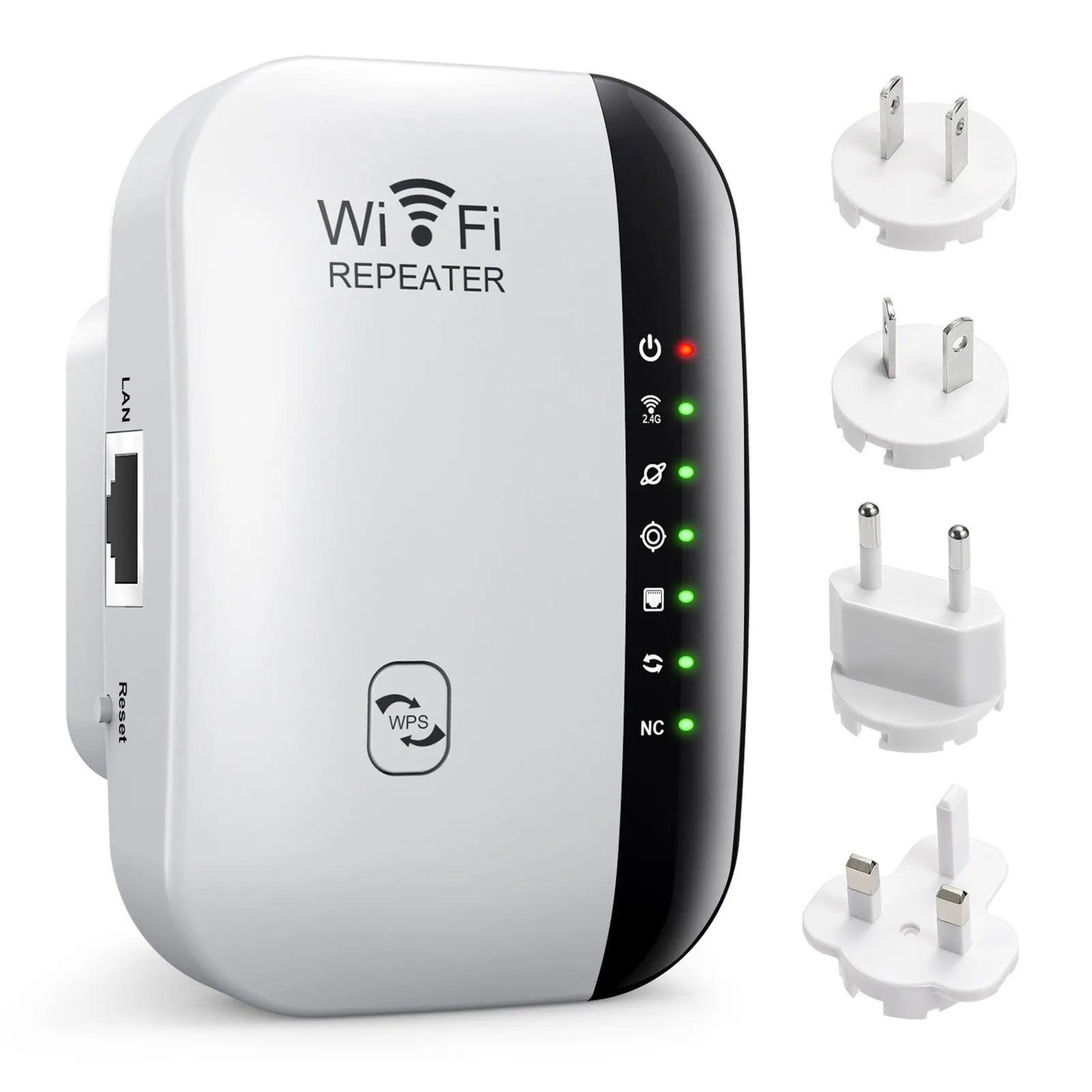 WiFi network extender in ABS housing with 10 km range, 2.4GHz, WPS button, UK plug, black colour
