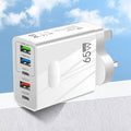 Fast charging Type-C PD three USB multi-port travel charger with EU UK US plug adapters in black