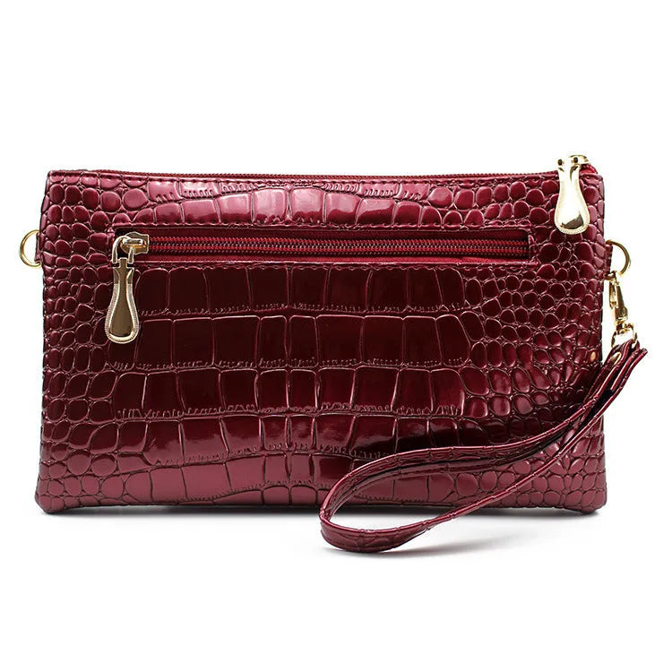 Women's black PU leather messenger shoulder bag showing dimensions and lining