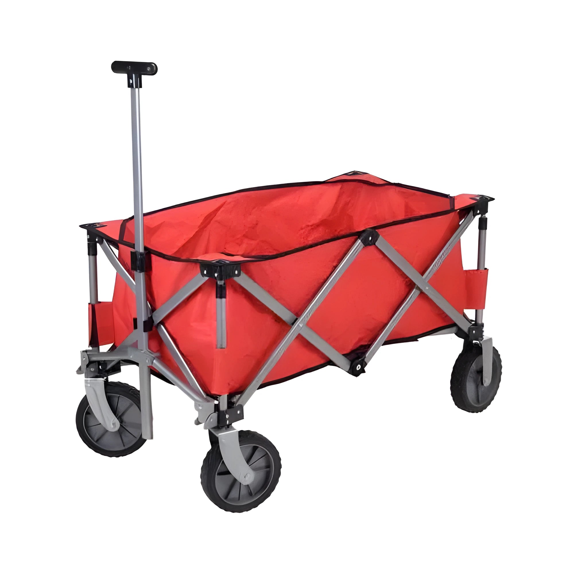 Red four-fold iron outdoor camping trolley with brake and 80kg load capacity