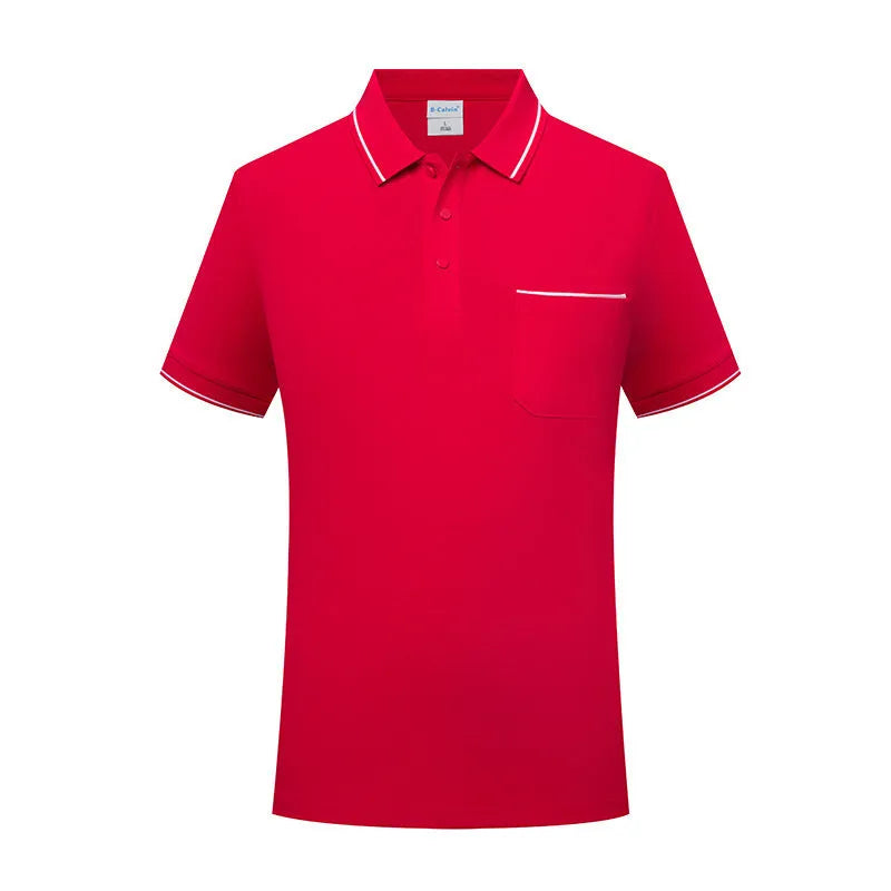 Lapel collar short sleeve polo shirt with chest pocket in stretch spandex fabric