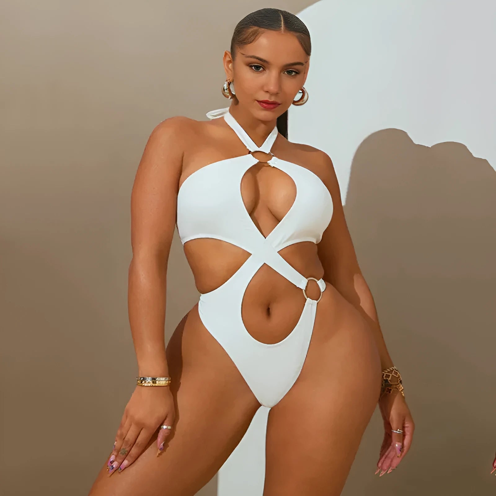 Women's sleeveless jumpsuit with lace-up back detail in tapered shorts style