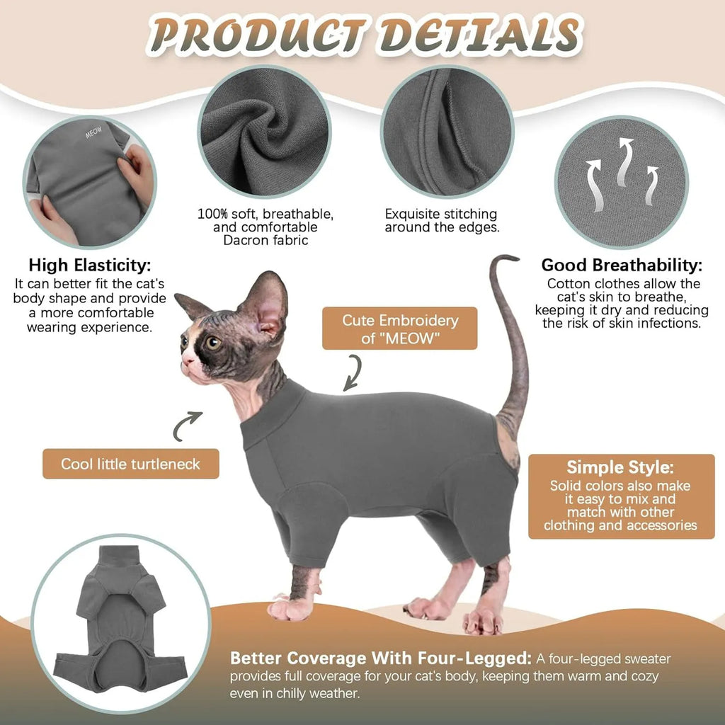 Turtleneck pullover cat sweater for hairless breeds with long sleeves and soft fabric