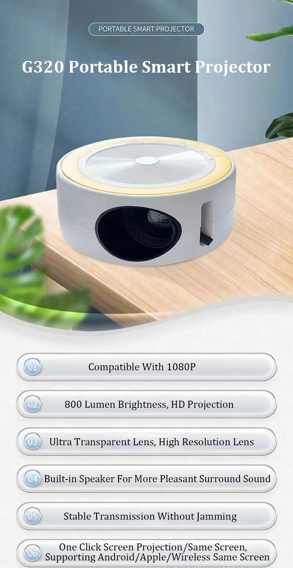 YT200 portable wired same screen LED projector in compact 110mm x 47mm size