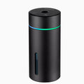 Black aluminium alloy portable car air humidifier and essential oil diffuser with night light on