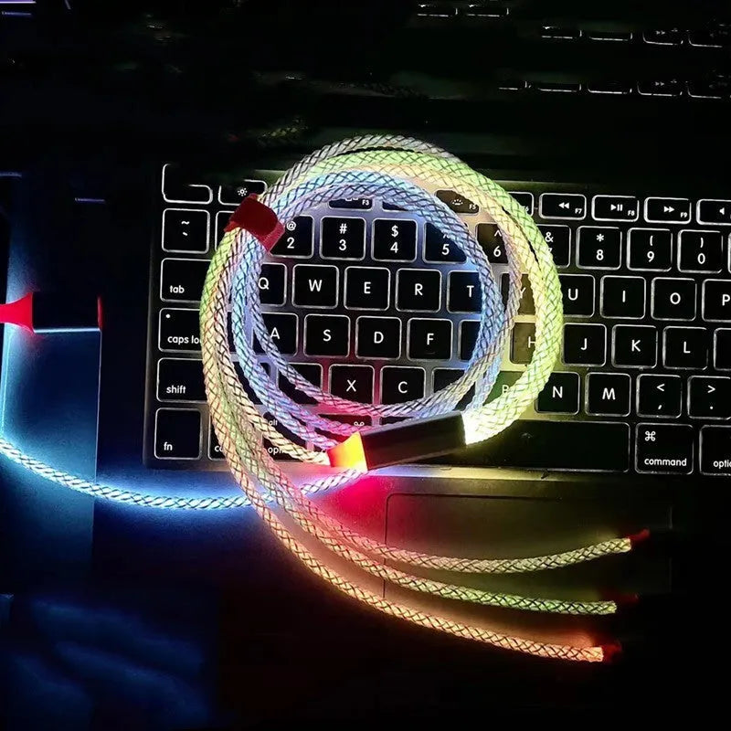 Phantom gradient colour USB cable with Lightning, Micro USB, and TYPE-C connectors on a 1.2m cable.