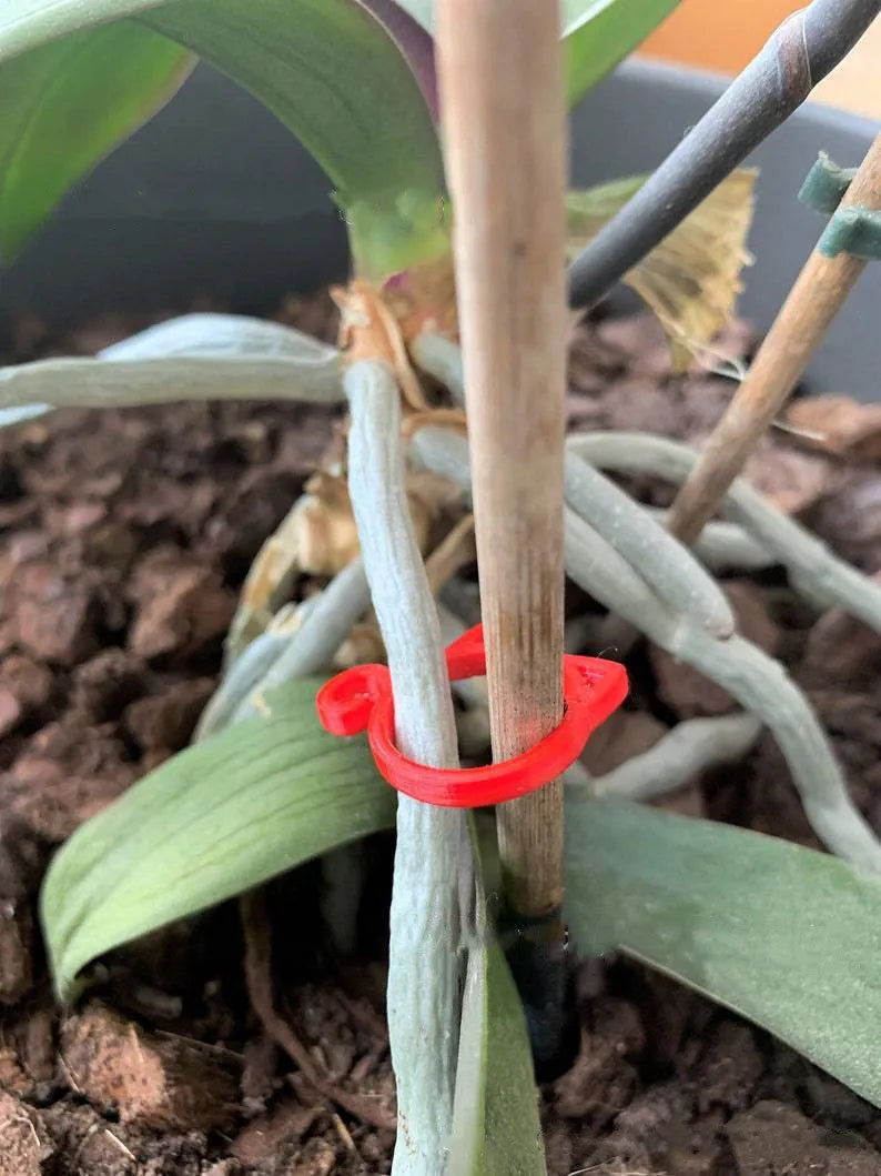 Colourful cat-shaped plastic plant clip for garden use on a white background.
