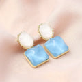 Contrast colour water ripple geometric square earrings in forest green, electroplated alloy, 1.5cm, women's Korean style jewellery