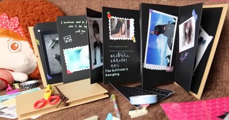 DIY adhesive film guide photo album with 21x15cm cover, 36 pages, kraft paper inner, black colour option