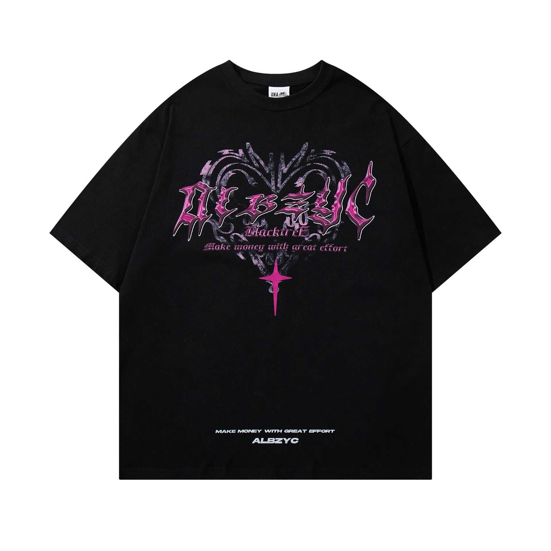 Men's retro printed cotton short sleeve T-shirt in loose fit available in white and black