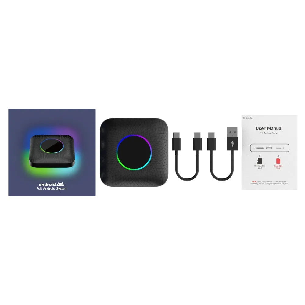 Tbox-Led Wireless CarPlay adapter mini box for cars with wired CarPlay, showing compact size