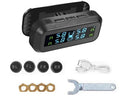 Wireless solar car tyre monitor with colour screen display and external sensors for tyre pressure and temperature monitoring