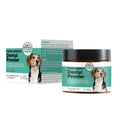 150g tub of mint dog teeth cleaning powder for fresh breath and plaque reduction.