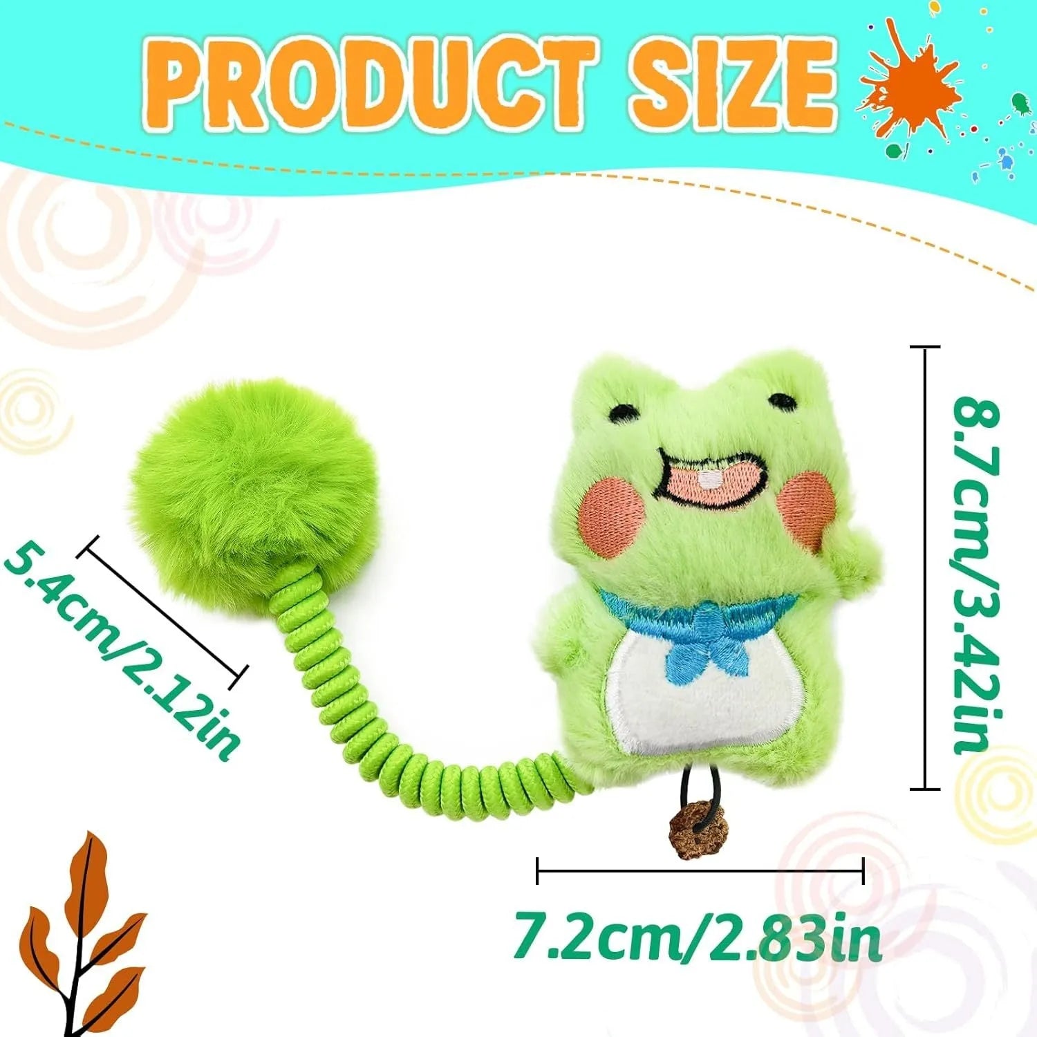 Plush cat toys with silvervine fruit and stretch springs in animal designs including frog, pig, star, rabbit, chicken, and panda