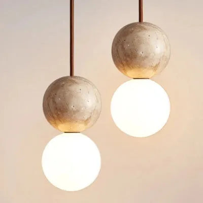 Yellow marble pendant light with iron body, LED hanging wire fitting and retro wabi sabi style for home use
