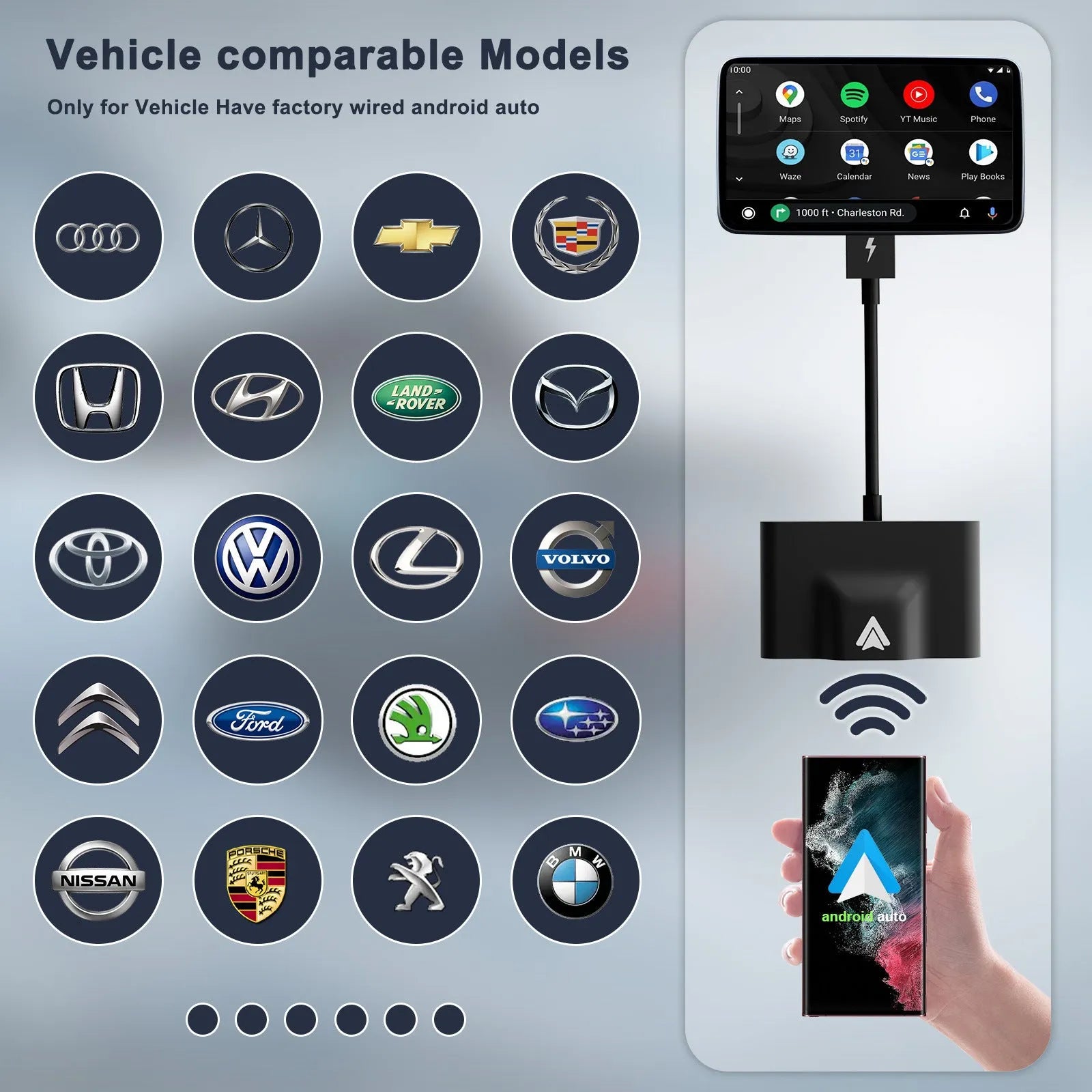 Car wireless Android adaptor for CarPlay systems in black and white colour options.