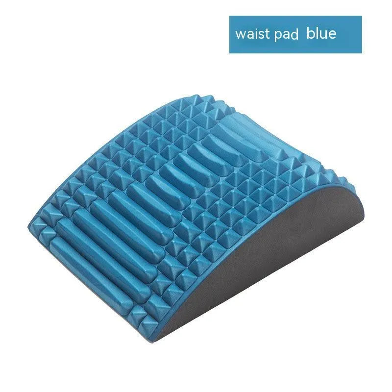 Blue EVA foam back stretcher pillow for lumbar and neck support measuring 33cm long