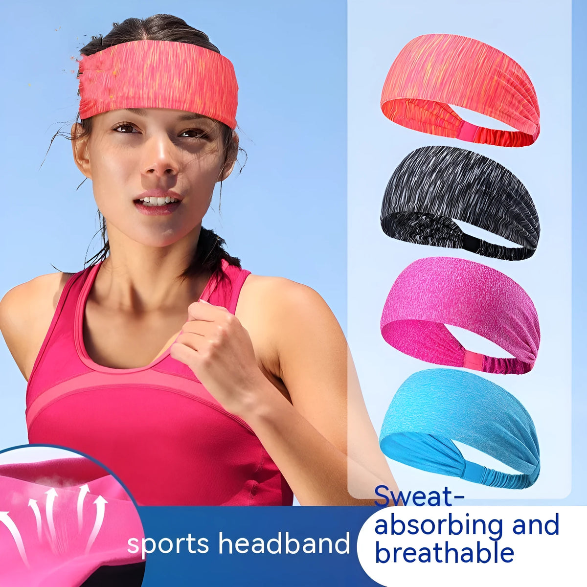 Quick-drying antiperspirant polyester fibre yoga hair band for women, striped red design