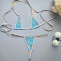 Simple super mini bikini set with T-back design in six colours, polyester fabric, three-point style