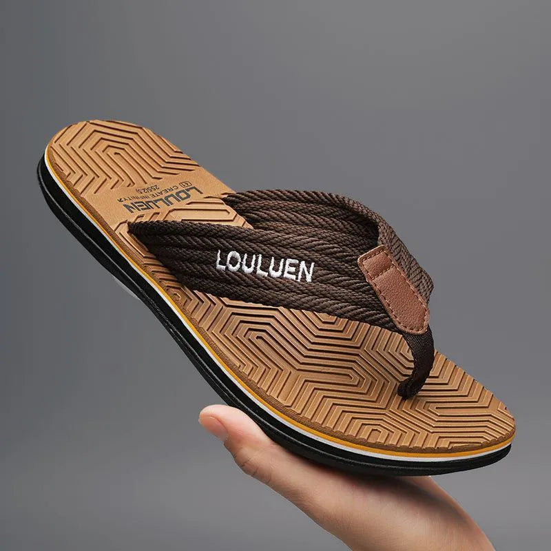 Men's flip flops with non-slip PVC sole and EVA upper in black, khaki or matcha green colours