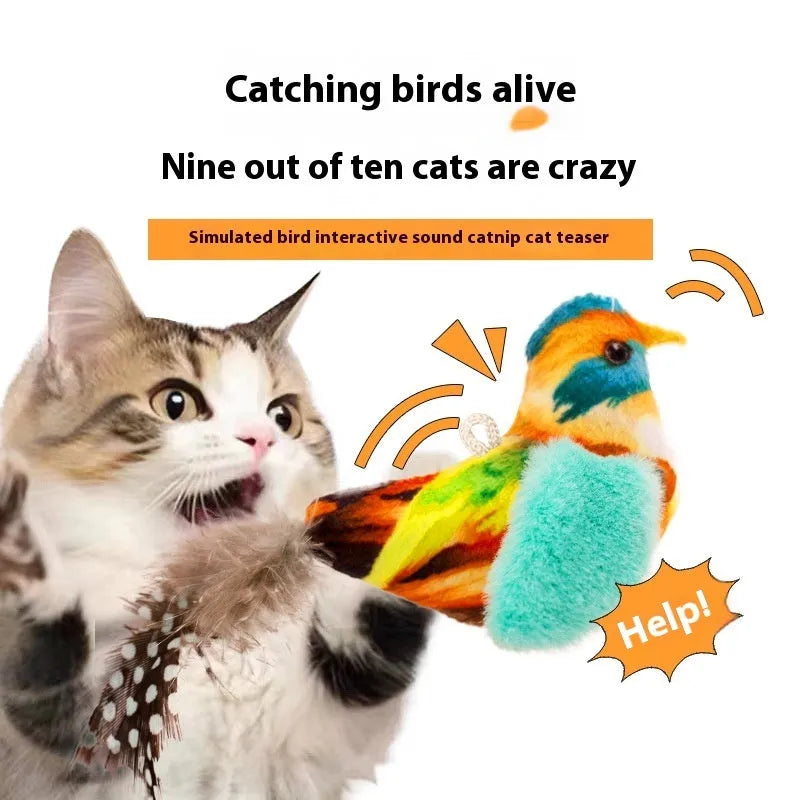 Plush bird simulation cat toy in colourful bird, sparrow, blue kingfisher, or yellow bird colour variants