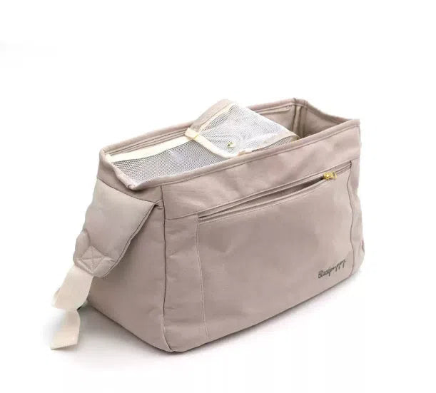 Off-white crossbody bag for small breed dogs with adjustable strap pet carrier sling