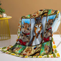 Flannel white bellied squirrel printed blanket in yellow with squirrel pet theme design